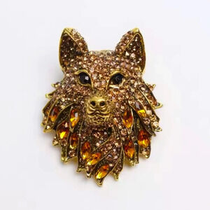 Betsey Johnson Wolf Crystal Brown Crystal Brooch